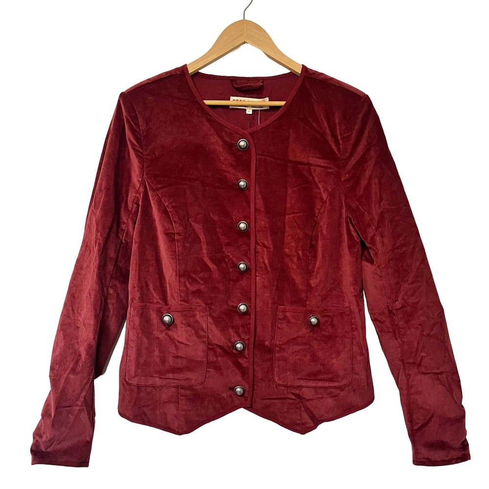 Free People Womens Becky Velvet Jacket Size L Red Romantic Steampunk Renaissance